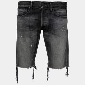 John Elliott Grey Denim Frayed Hem Detail Shorts Size 38